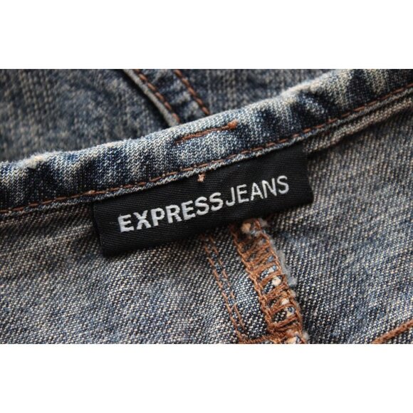 Y2K Express Denim Skirt Size 12 Patchwork Floral Corduroy Boho Festival Artsy - Picture 11 of 12